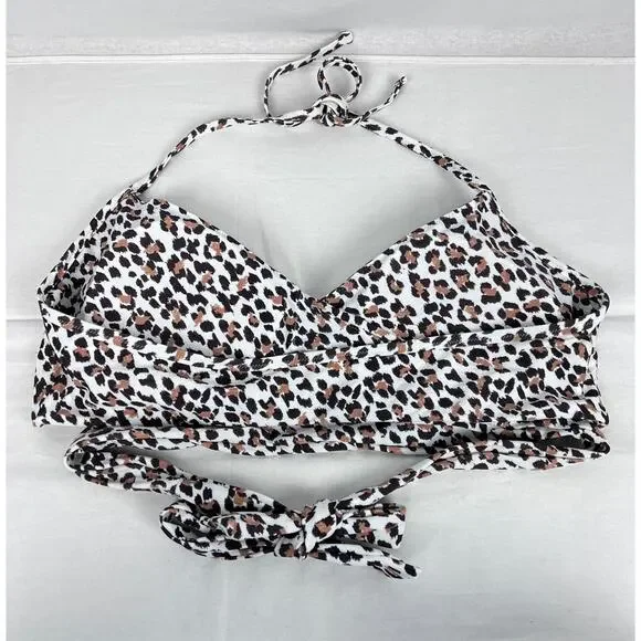 Aerie Bikini Top Leopard Wrap Scoop Halter Swim Beachy Summer Travel Vacation - Picture 4 of 6